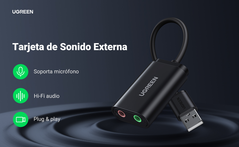 Tarjeta de Sonido USB, Adaptador de Sonido USB Externo, Adaptador Jack 3.5mm a USB