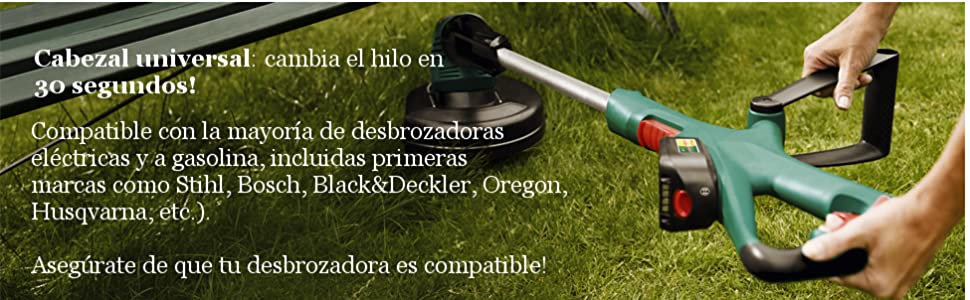 Cabezal universal para desbrozadora hilo de hebras compatible con stihl bosch black and decker