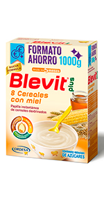 Blevit Plus 8 Cereales con miel formato ahorro 1000g. Papillas de cereales para bebé