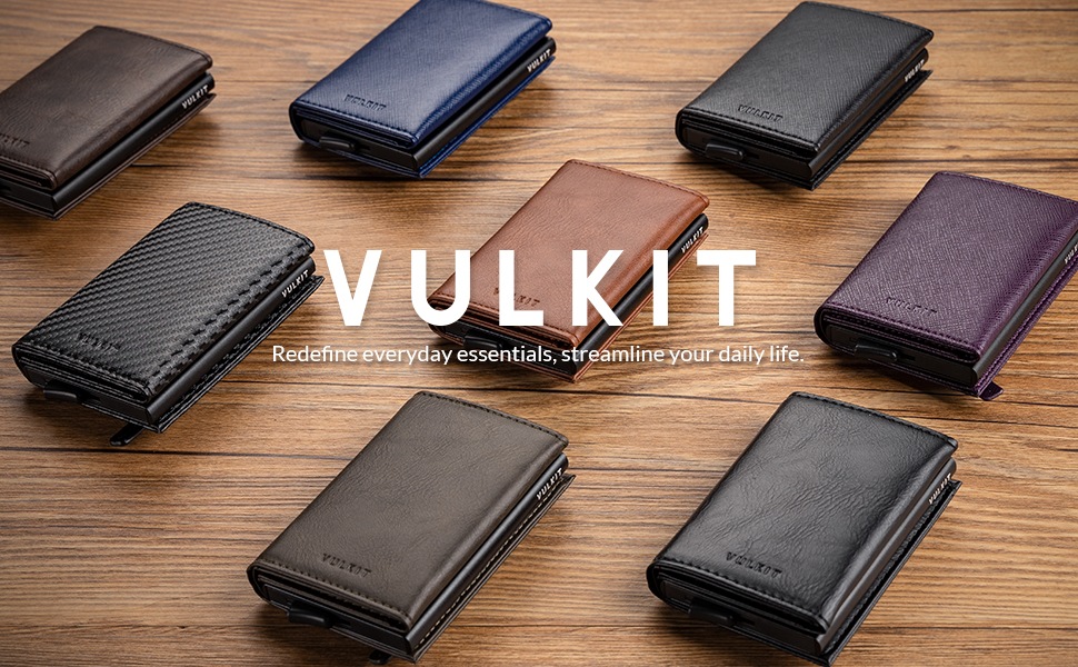 VULKIT Tarjeteros para Tarjetas de Credito RFID Bloqueo Cartera Hombre Cuero para Billetes y Monedas