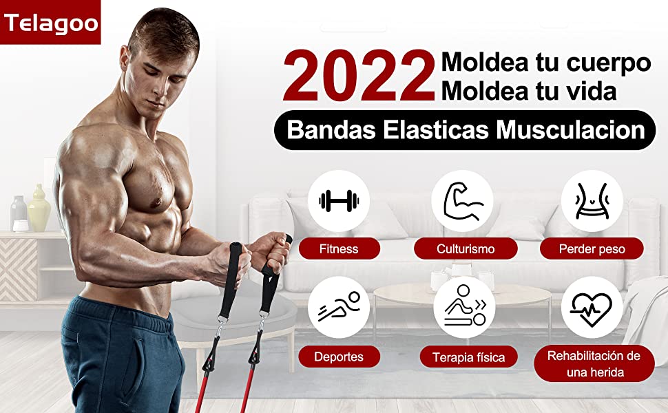 Telagoo Gomas Elasticas Fitness para Yoga,Pilates,Estiramientos,Gimnasio en Casa, Glúteos Ejercicios