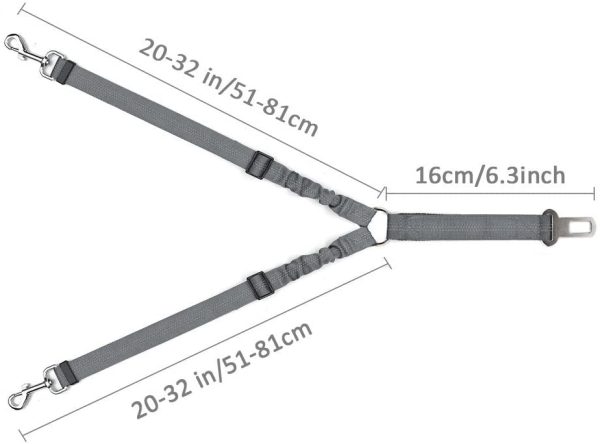 SlowTon cintur??n de Seguridad para Perros,Doble Cinturon Perro Coche, sin enredo Pet Correa el??stica Ajustable Tira Reflectante cintur??n de Seguridad (Gris) - Imagen 2