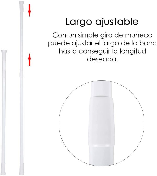 '-Barra Extensible Ajustable de Aluminio para baño, ropero, Armario y Cocina. Fácil Montaje, sin taladros ni Tornillos. Barra de tensión telescópica. (Blanco, 70-120cm) - Imagen 2