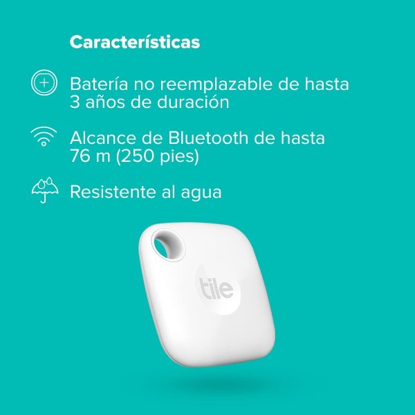 Tile Mate (2022) buscador de objetos Bluetooth, Pack de 1, Radio búsqueda 60m, compatible con Alexa, Google Smart Home, iOS, Android, Busca llaves, mandos y más, Blanco - Imagen 6