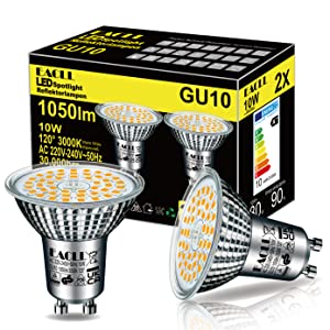 EACLL Bombillas LED GU10 Blanco Cálido 10W Reemplaza 80W Halógena, Pack de 2