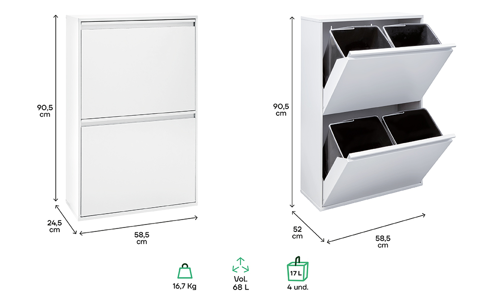 Medidas cubo basura y reciclaje Arregui Basic