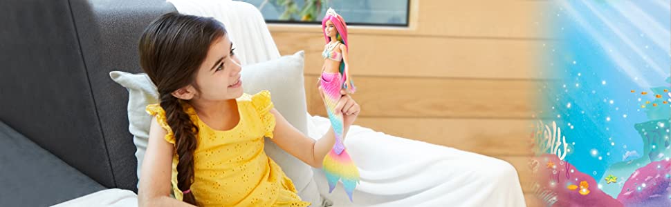 Barbie Dreamtopia Muñeca sirena arcoiris mágico, cambia de color en el agua, regalo para niñas 