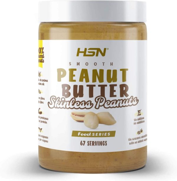 Mantequilla de Cacahuetes Pelados de HSN | 1000 g | Textura Suave y Cremosa | Skinless Peanut Butter Smooth | 100% Natural Vegano | Libre de GMO | No Aceite de Palma, No Azucares ni Sal A?adidos - Imagen 2