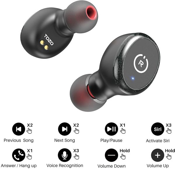 T10 Auriculares Bluetooth IPX8 Impermeable Bluetooth 5.3 In Ear inal??mbricos con Estuche de Carga y micr??fono, Sonido Premium con Graves Profundos para Correr y Hacer Deporte Negro - Imagen 2