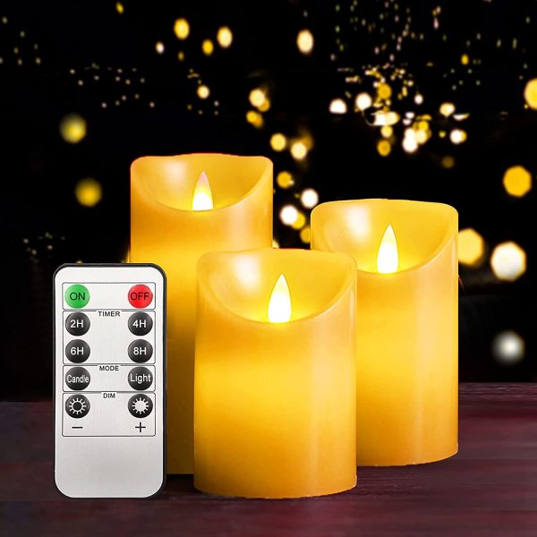 Velas LED, 3 Llama LED parpadeante (10cm, 12.5cm, 15cm), velas led efecto llama, con control remoto, velas decorativas,Velas LED con pilas y sin llama. - Imagen 4