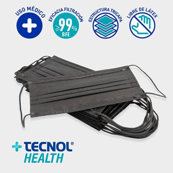 TECNOL HEALTH Mascarillas Quir??rgicas Negras - Fabricadas en Espa?a - 100 unidades - Tipo IIR - BFE > 99% - 3 Capas y Sin Grafeno - Mascarillas Homologadas para Adultos - Imagen 2