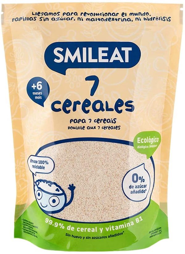 Smileat - Papilla Ecol??gica 7 Cereales, Ingredientes Naturales, Sano y Saludable, Equlibrada y Nutritiva, sin Az??car, sin Aditivos, para Beb??s desde los 6 Meses, Contiene Gluten - Bolsa de 200 g - Imagen 3