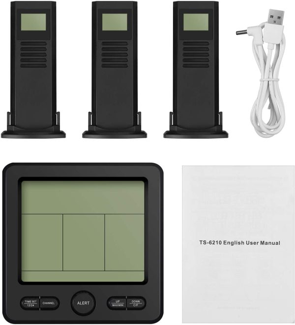 Term??metro Higr??metro Digital Inal??mbrico con 3 Sensores Remotos LCD Digital Medidor de Temperatura/Humedad Interior y Exterior USB para Cargar Valor M??nimo/M??ximo y Alarma - Imagen 6