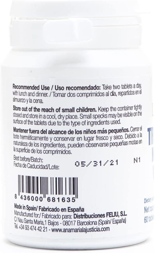 Ana Maria Lajusticia - Triptófano con magnesio + VIT B6 ??60 comprimidos. Reduce la ansiedad, el cansancio y regula el reloj interno. Apto para veganos. Envase para 30 días de tratamiento.