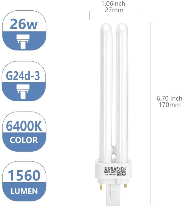 '- Pack de 5 Bombillas PLC Tubo, 26W, Maiz G24, luz blanca 6400K