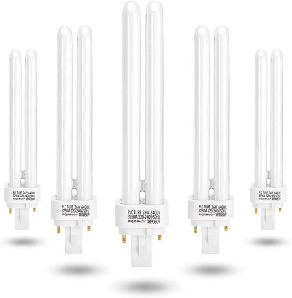 '- Pack de 5 Bombillas PLC Tubo, 26W, Maiz G24, luz blanca 6400K - Imagen 3