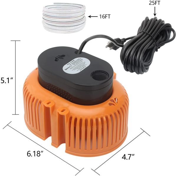 Bomba Sumergible Para Piscinas, S??Tanos, Estanques De Jard??N, Bomba De Agua Residuales Con Manguera De Desag??E Y Cable De Alimentaci??N Extralargo De 25 Pies, Bomba de Agua para Acuario (naranja) - Imagen 7