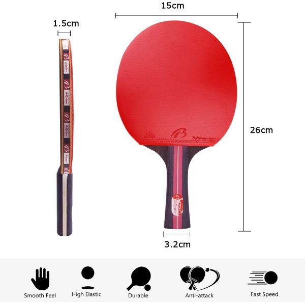 Tencoz Palas Ping Pong, Table Tennis Set para Juego de Interior al Aire Libre - Cl??sico Negro Rojo - Imagen 4