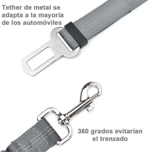 SlowTon cintur??n de Seguridad para Perros,Doble Cinturon Perro Coche, sin enredo Pet Correa el??stica Ajustable Tira Reflectante cintur??n de Seguridad (Gris) - Imagen 3