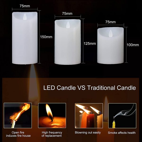 Velas LED, 3 Llama LED parpadeante (10cm, 12.5cm, 15cm), velas led efecto llama, con control remoto, velas decorativas,Velas LED con pilas y sin llama.