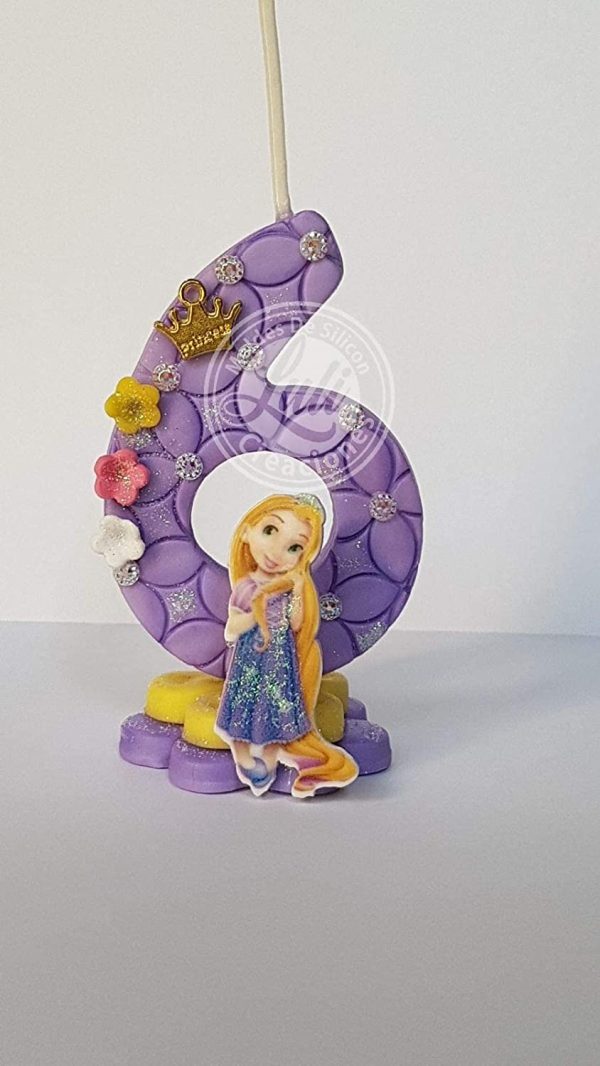 Vela decorada porcelana fría compatible Princesa Rapunzel Cumpleaños tarta - Imagen 3