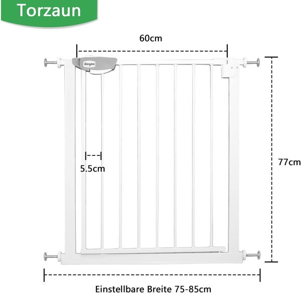 Barrera de Seguridad de Ni?os para Puertas y pasillos Perros Escaleras - Autoclose N Stop Sin Taladrar - 75-85 cm (Blanco) - Imagen 9