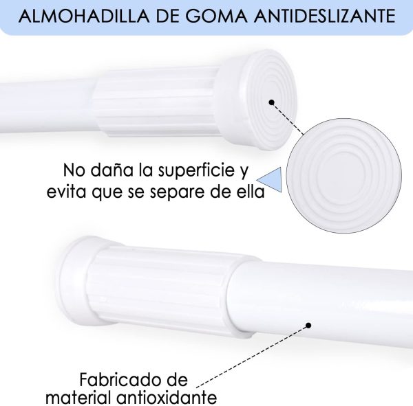 '-Barra Extensible Ajustable de Aluminio para baño, ropero, Armario y Cocina. Fácil Montaje, sin taladros ni Tornillos. Barra de tensión telescópica. (Blanco, 70-120cm) - Imagen 5