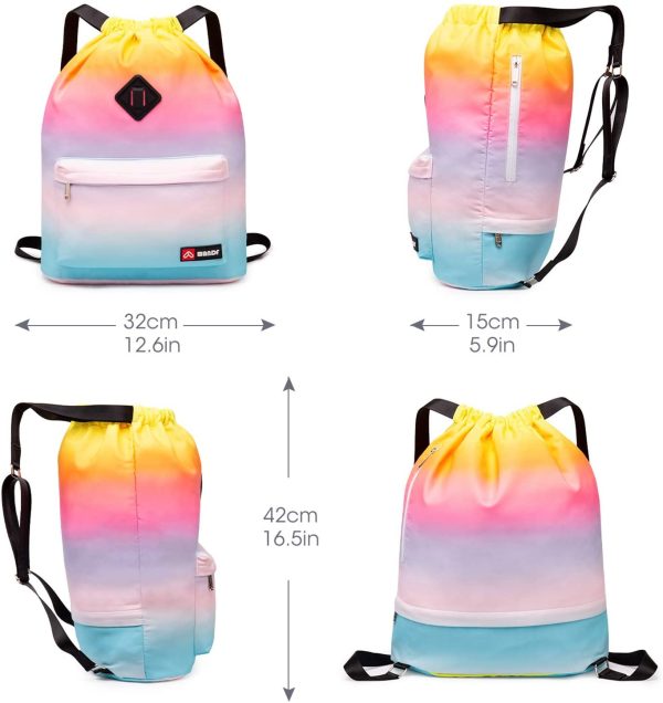 WANDF Drawstring Backpack String Bag Sackpack Cinch Water Resistant Nylon for Gym Shopping Sport Yoga by - Imagen 4