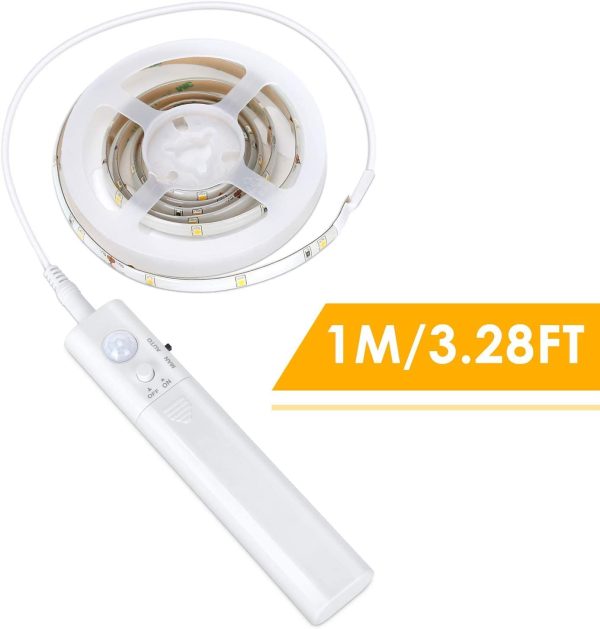 ® 45LED 150cm tira luz cuerda,Luz Armario Luz LED Nocturna con Sensor de Movimiento para Pasillo Baño Armario Cocina(funciona con 4 pilas AAA, No Incluidas) - Imagen 5