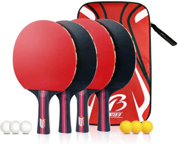 Tencoz Palas Ping Pong, Table Tennis Set para Juego de Interior al Aire Libre - Cl??sico Negro Rojo - Imagen 7