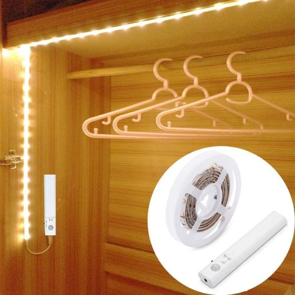 ® 45LED 150cm tira luz cuerda,Luz Armario Luz LED Nocturna con Sensor de Movimiento para Pasillo Baño Armario Cocina(funciona con 4 pilas AAA, No Incluidas) - Imagen 4