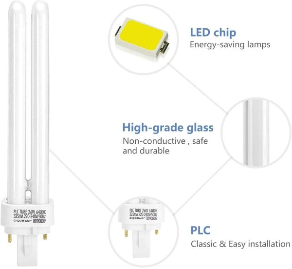 '- Pack de 5 Bombillas PLC Tubo, 26W, Maiz G24, luz blanca 6400K - Imagen 5