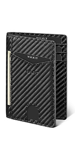 VULKIT cartera tarjeteros de hombre mujer para credito cartera rfid fibra carbono piel negro billete