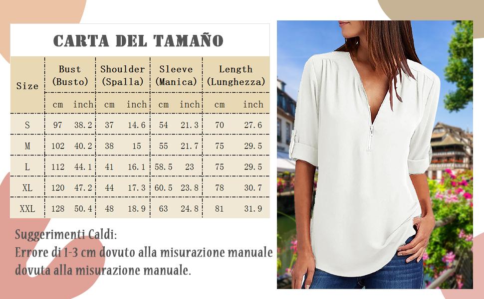 Tuopuda Mujer Blusas y Camisa Cuello V Camisetas Cremallera Gasa Blusas