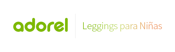 El logo de Adorel en verde y leggings para niñas en degradado.