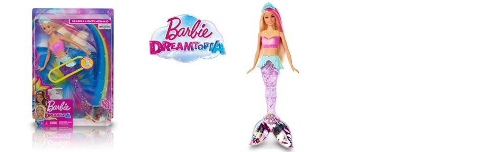 Barbie Dreamtopia, Sirena rubia nada y brilla con accesorios (Mattel GFL82)