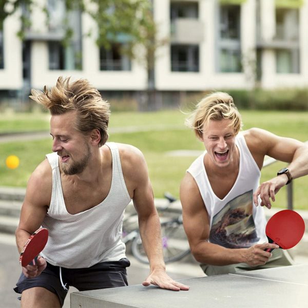 Tencoz Palas Ping Pong, Table Tennis Set para Juego de Interior al Aire Libre - Cl??sico Negro Rojo - Imagen 7