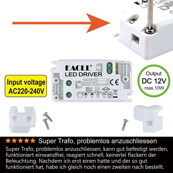 Transformador LED AC 240V a DC 12V 850mA 10W, Para drive de Menos de 10W MR11 G4 MR16 GU5.3 Bombillas LED y Tiras de Luz LED, Adaptador de L??mpara LED Controlador Alimentaci??n, 1 Pack