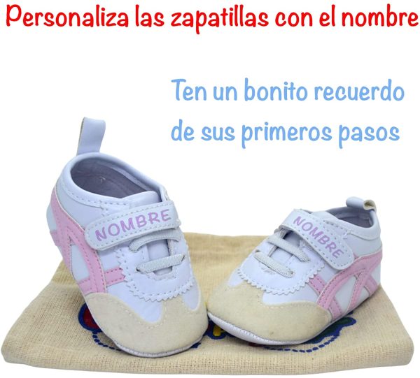 Zapatillas de bebe 0-6 meses personalizadas con nombre - Deportivas niño - Deportivas niña - Regalo bebe personalizado - Incluye Bolsa de Transporte - Imagen 2