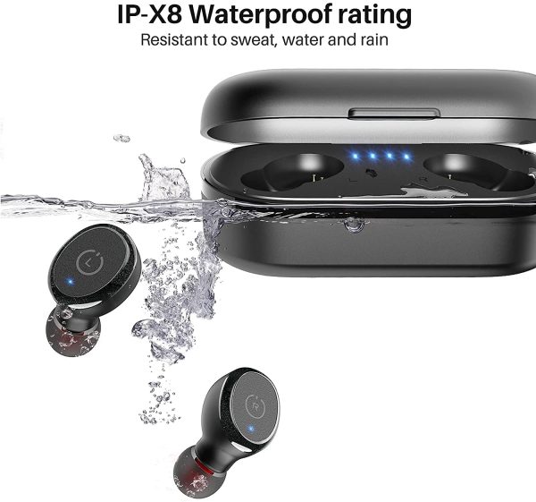 T10 Auriculares Bluetooth IPX8 Impermeable Bluetooth 5.3 In Ear inal??mbricos con Estuche de Carga y micr??fono, Sonido Premium con Graves Profundos para Correr y Hacer Deporte Negro - Imagen 4