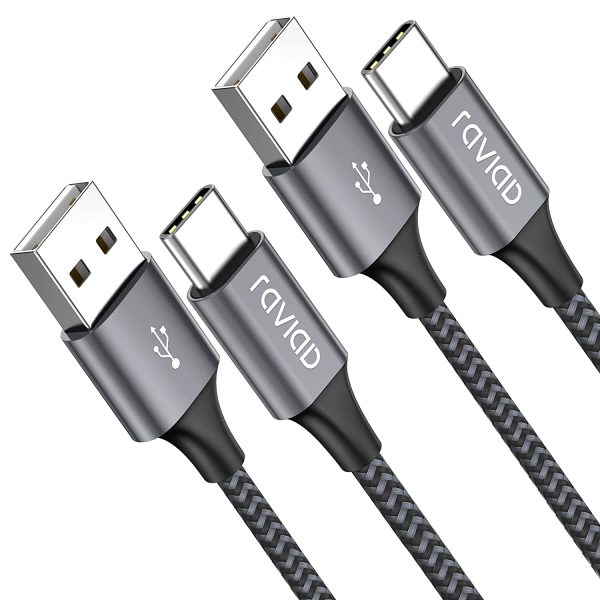 RAVIAD Cable USB Tipo C, [2Pack 2M] Cargador Tipo C Nylon Carga Rápida y Sincronización Cable USB C para Galaxy A02s/A03s/S10/S9/M12, Huawei, Redmi 9A/10, Realme 8, OnePlus 8T, POCO X3 Pro- Gris - Imagen 6