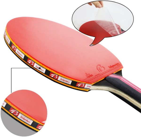 Tencoz Palas Ping Pong, Table Tennis Set para Juego de Interior al Aire Libre - Cl??sico Negro Rojo - Imagen 6