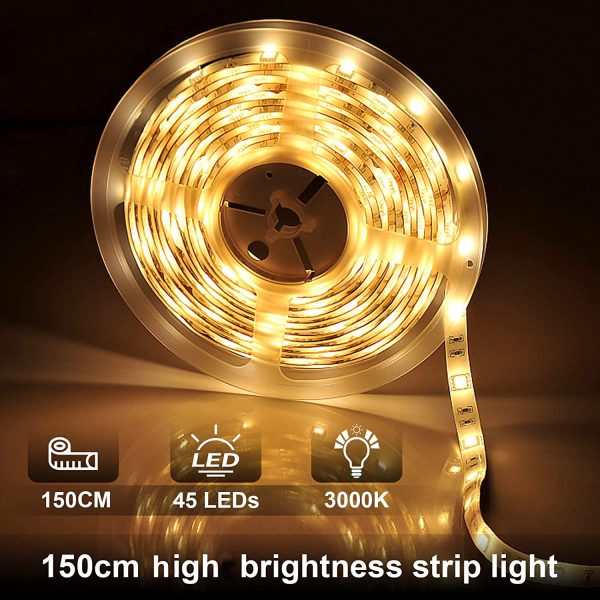 ® 45LED 150cm tira luz cuerda,Luz Armario Luz LED Nocturna con Sensor de Movimiento para Pasillo Baño Armario Cocina(funciona con 4 pilas AAA, No Incluidas) - Imagen 6