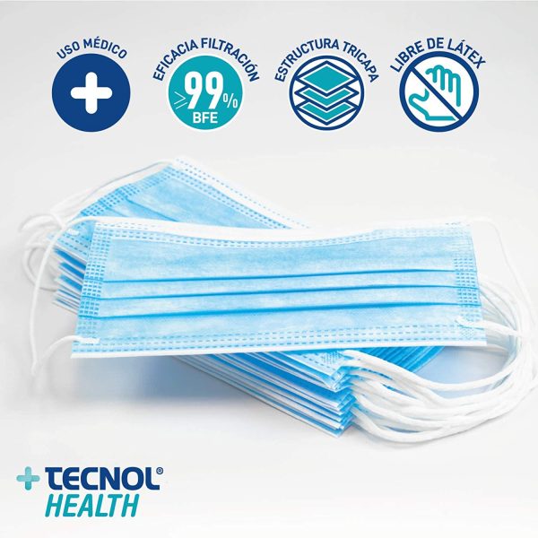 TECNOL HEALTH Mascarillas Quir??rgicas Azules - Fabricadas en Espa?a - 50 o 100 unidades - Tipo IIR - BFE > 99% - 3 Capas y Sin Grafeno - Mascarillas Homologadas para Adultos - Imagen 5