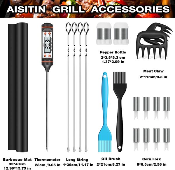 AISITIN Utensilios Barbacoa Accesorios Barbacoa 25 Piezas Kit Barbacoa Set Acero Inoxidable para Regalos Hombre Camping Barbacoa - Imagen 2