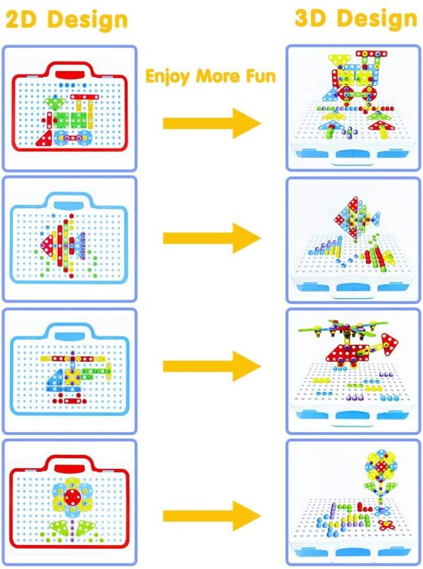 Symiu Juguetes Niños 3 Años- Juguete Construcción para Niños Puzzles 3D Mosaicos Infantiles con Divisible Taladro Eléctrico Juguetes Multiusos Herramienta Caja 3 4 5 Años - Imagen 4