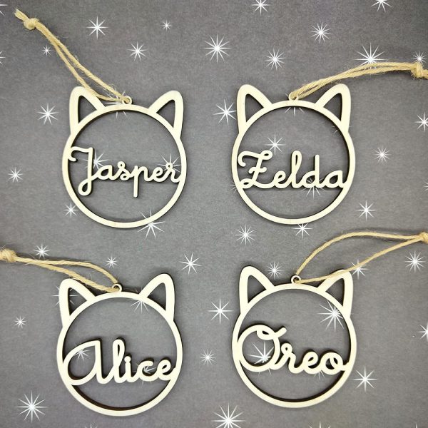 Bolas de Navidad de Madera Personalizadas para Gato | Adornos Navideños para Mascotas | Diseño Orejas de Gato | Decoraciones para Árbol de Navidad | Cordel Incluido - Imagen 2