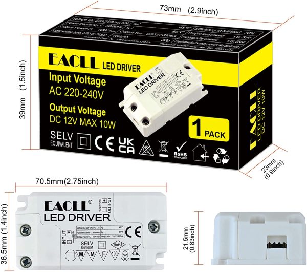 Transformador LED AC 240V a DC 12V 850mA 10W, Para drive de Menos de 10W MR11 G4 MR16 GU5.3 Bombillas LED y Tiras de Luz LED, Adaptador de L??mpara LED Controlador Alimentaci??n, 1 Pack - Imagen 8