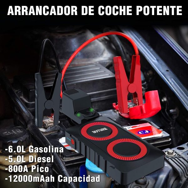 Arrancador de Coches 12000mAh,800A Arrancador de Baterias de Coche (para 6.0L de Gasolina o 5.0L de Diesel),con IP66 Impermeable,Pinzas Inteligentes y Linterna LED. - Imagen 5