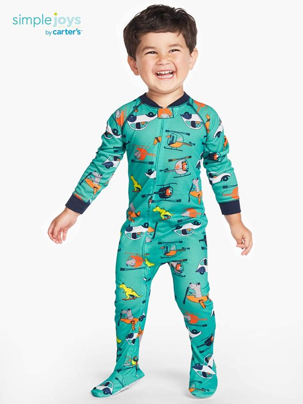 Simple Joys by Carter's 3-Pack Loose Fit Flame Resistant Polyester Jersey Footed Pajamas Beb??-Ni?os, Pack de 3 - Imagen 3